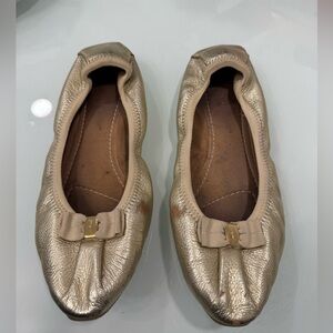 Salvatore Ferragamo Gold Leather My Joy Ballet Flats